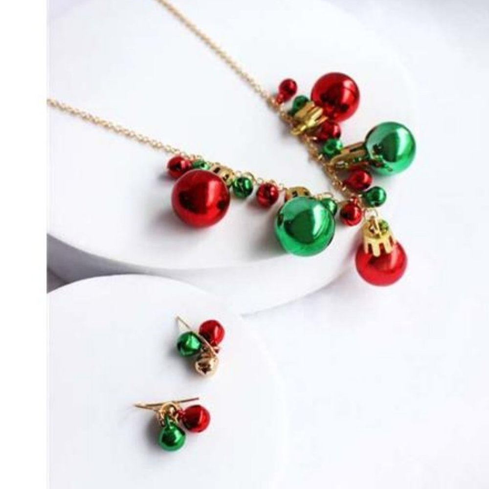 Holiday Christmas Necklace Earrings Set Christmas Ornaments Dangle Drop Earrings